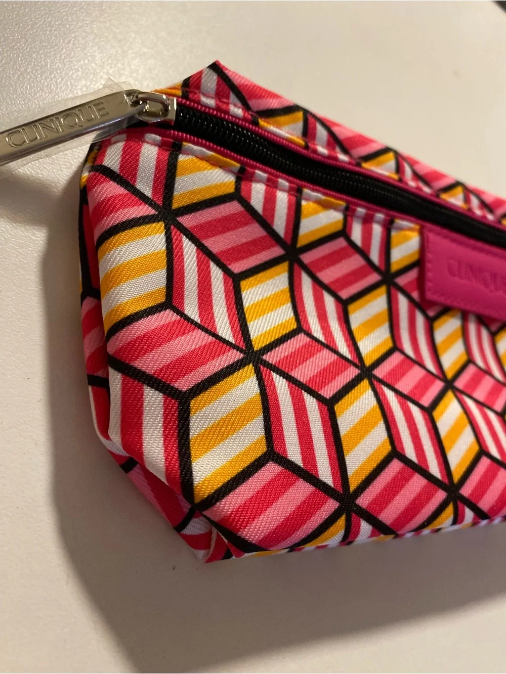 Clinique Pink Yellow Geometric Cosmetic bag case Pouch